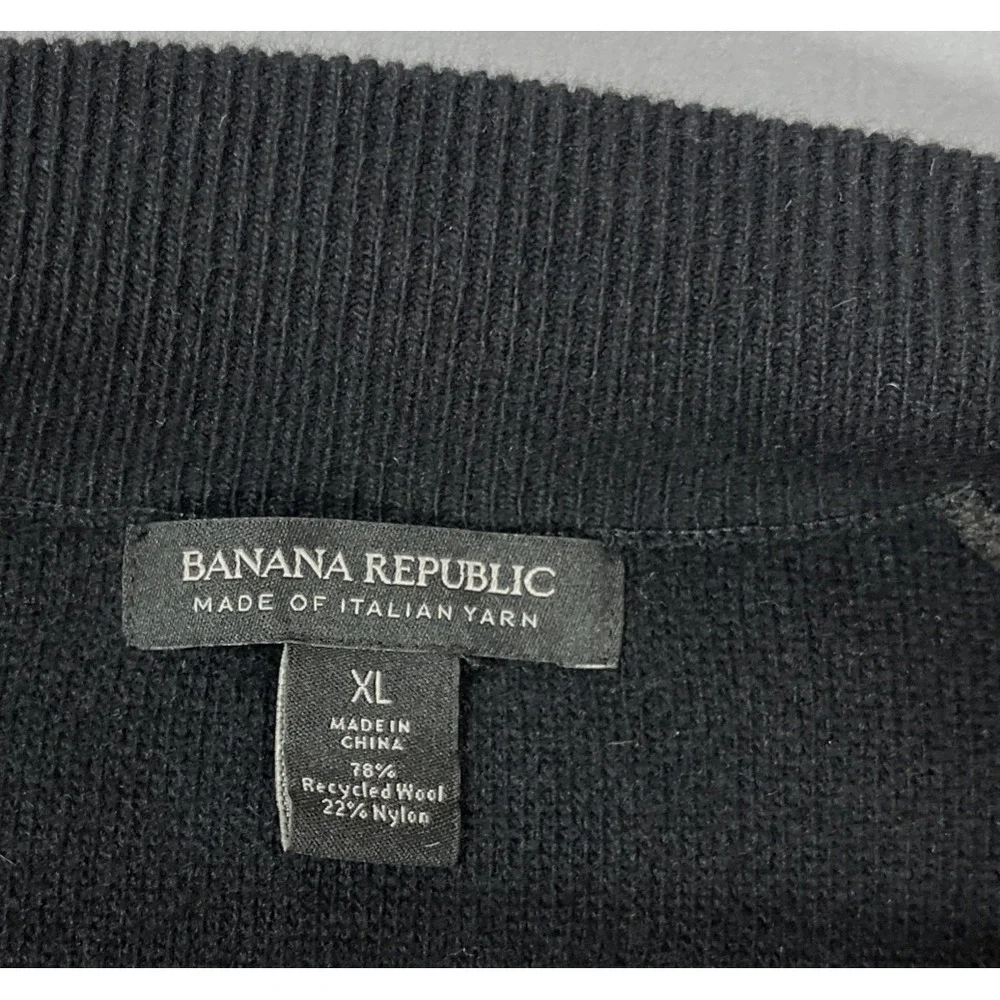 Banana Republic Mens XL Wool Birdseye Bomber Sweater Jacket Dark Gray Buttons